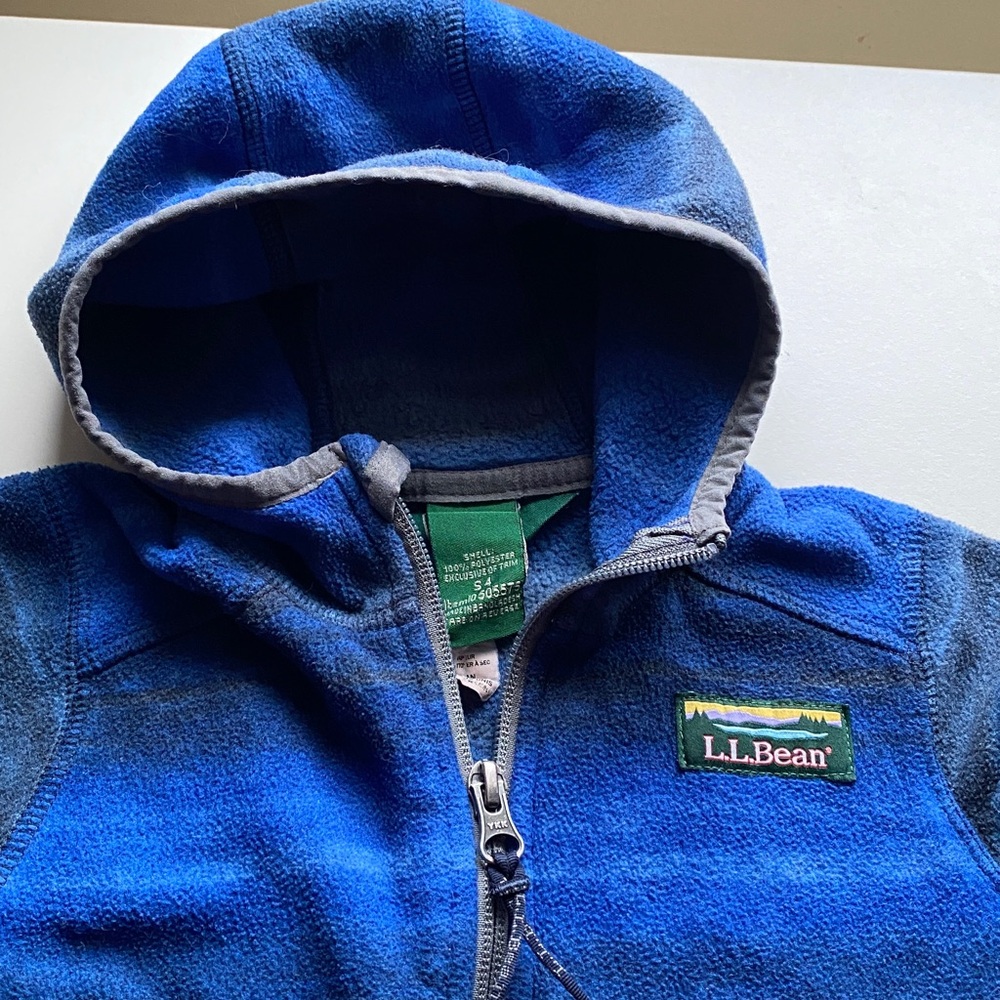 L.L. Bean Kids Striped Blue Fleece Hoodie - Picture 2 of 4